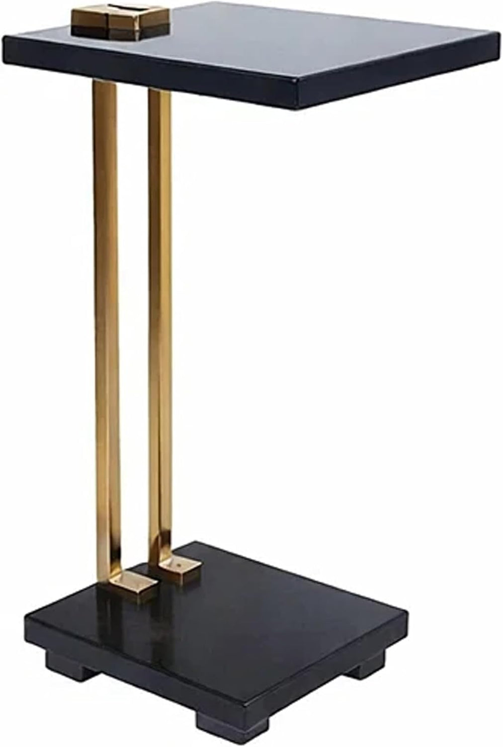 Benzara Dani Side End Table, Square Black Marble Top and Base, C Shape, 13 Inch