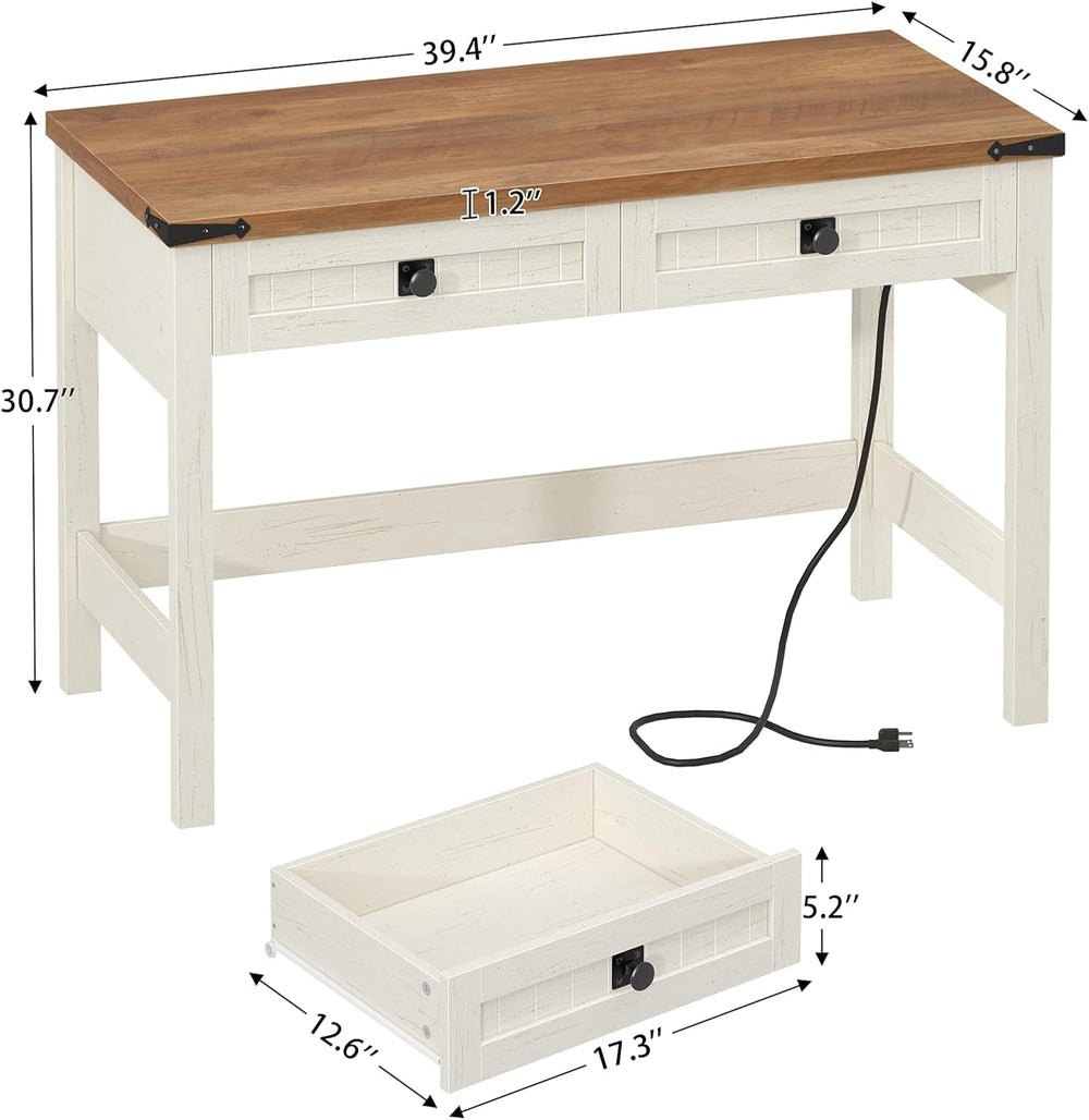 YOMILUVE Farmhouse Computer Desk with 2 Drawers, 39 Inch Small Office Compute...