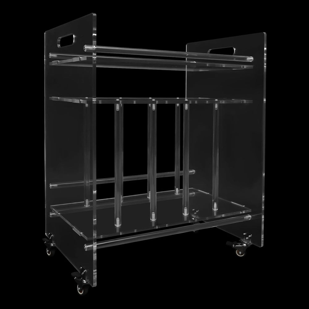 Acrylic Record Player Stand, 3 Tier Clear Record Player Stand with Wheels, Re...