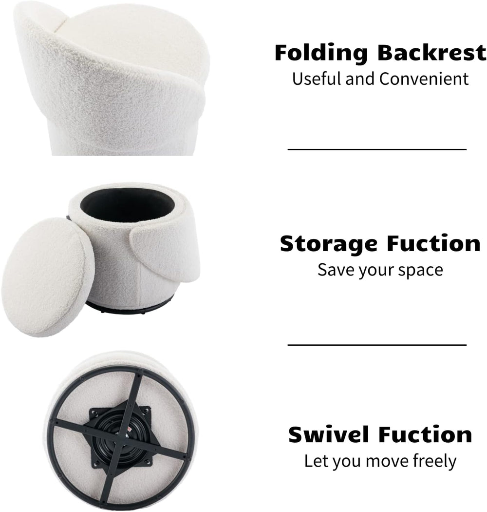 HEAH-YO Modern Vanity Stool Set of 1, Swivel Vanity Ottoman Stool with Storag...