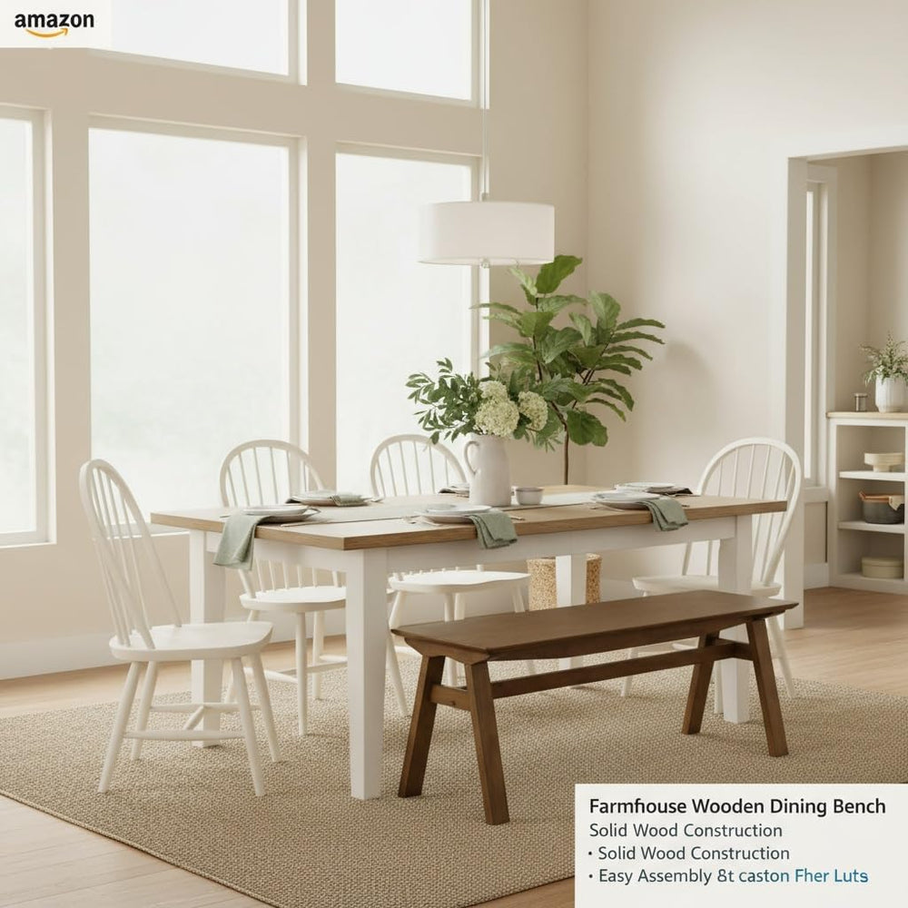 LukeAlon Rustic Solid Wood Long Dining Bench, Walnut Color | Heavy Duty Farmh...