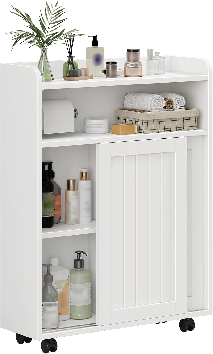 Halitaa Slim Bathroom Storage Cabinet, Slim Floor Cabinet with Sliding Doors,...