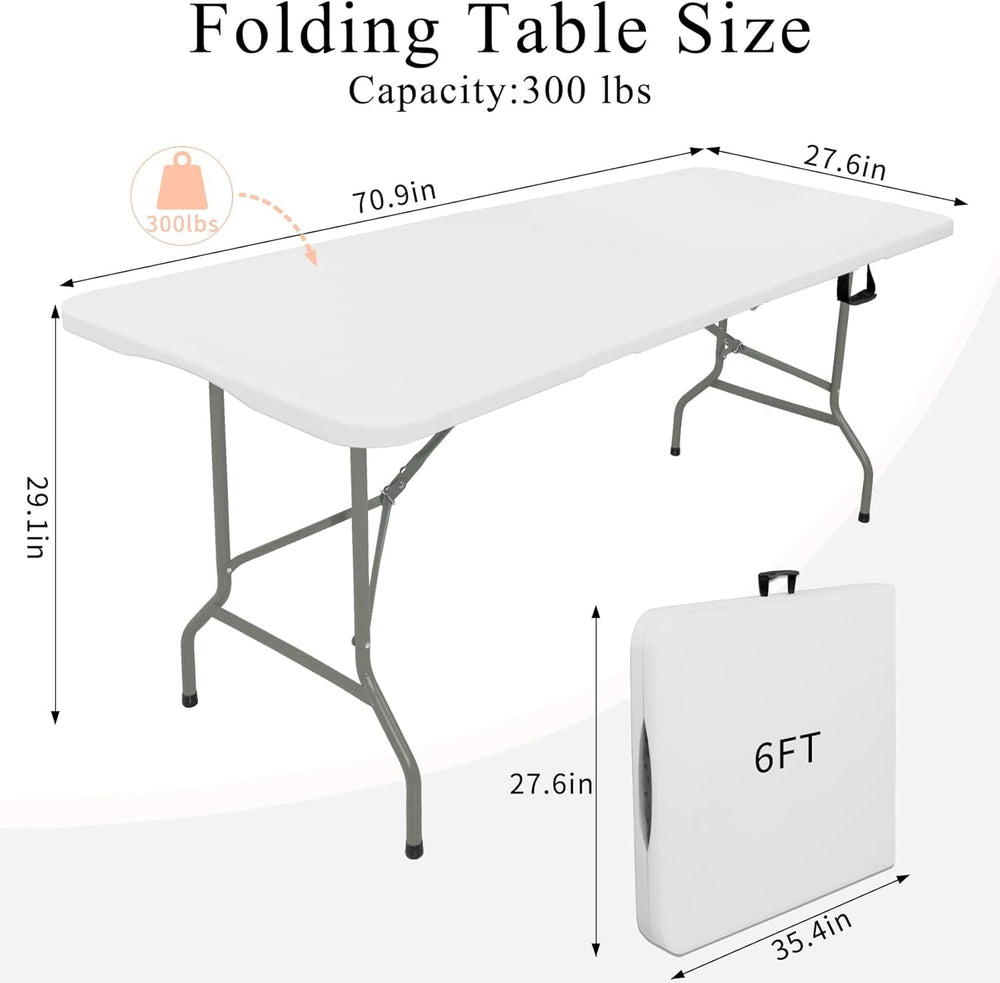Set of 2 Folding Tables with Carrying Handle Lightweight 6FT Rectangular Port...