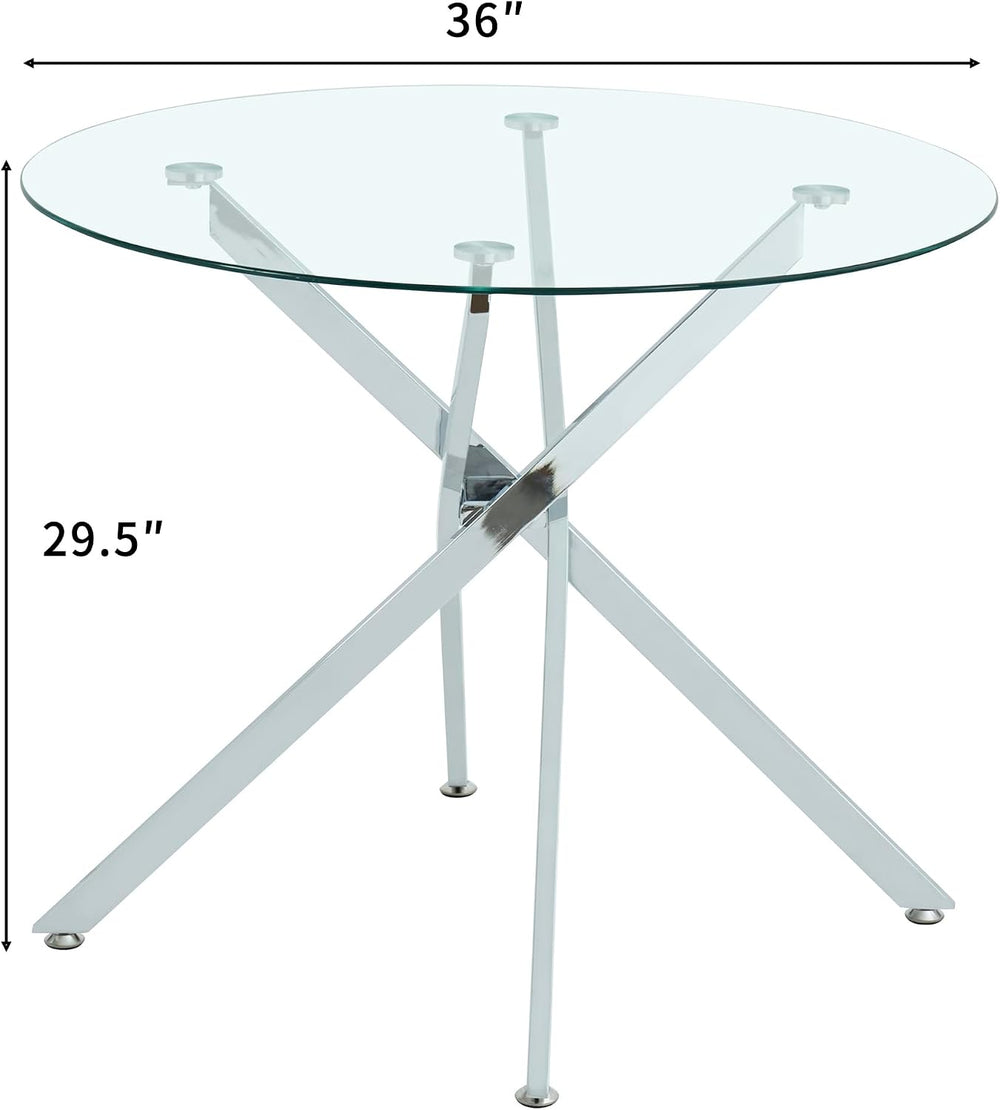 Glass Dining Table Set for 4, Modern 36" Round Kitchen Table with 4 Velv...
