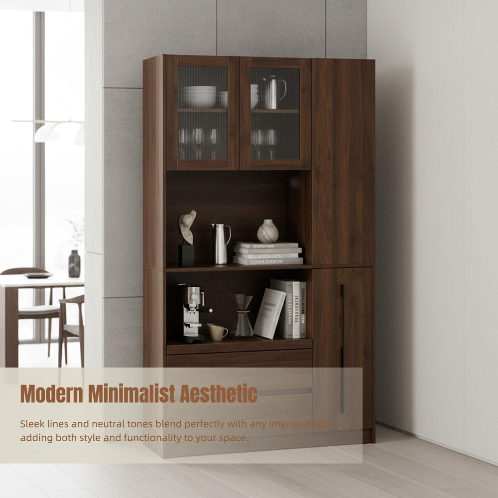 70.87" Tall Microwave Cart with Storage, Kitchen Pantry Cabinet with Mul...