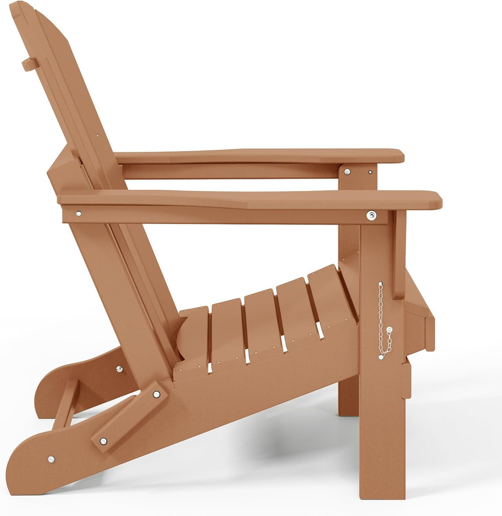 Malibu 2 Piece Set Outdoor Folding Poly Adirondack Chair, Teak