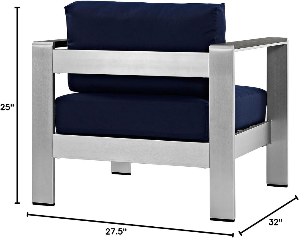 Modway Shore Aluminum Outdoor Patio Armchair in Silver Navy