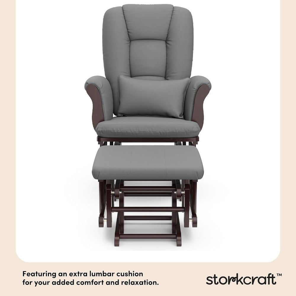Storkcraft Tuscany Glider and Ottoman with Lumbar Pillow, Espresso/Gray