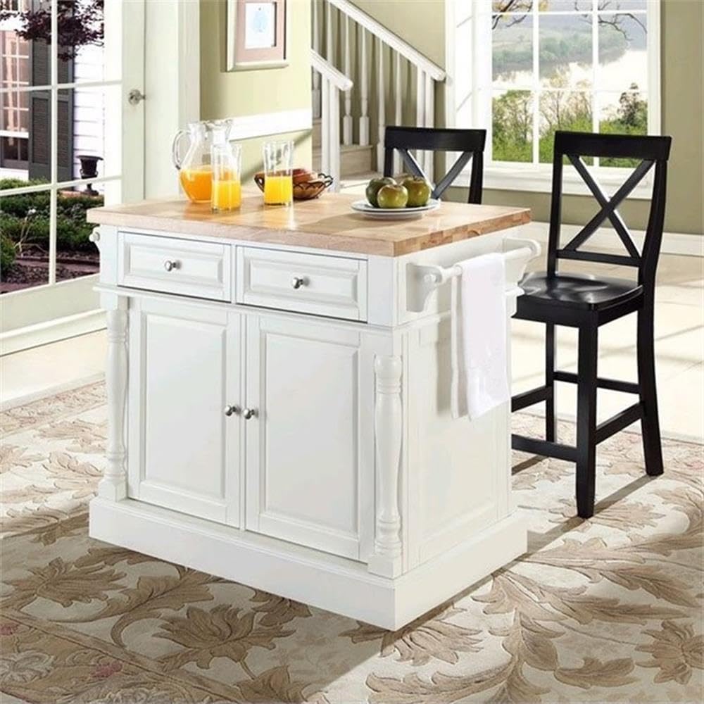 Pemberly Row Kitchen Island with Butcher Block Top, Solid Hardwood and Rubber...