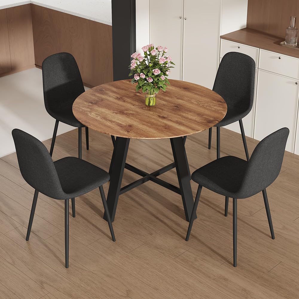 42" Round Dining Table Set for 4, Modern Kitchen Table Chairs Set of 4 W...