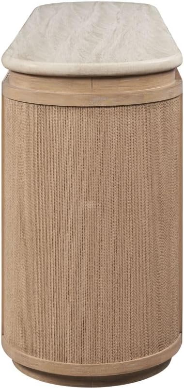 Stone Top and Rope Front Server with Beige, Solid Wood+MDF | Spacious storage...