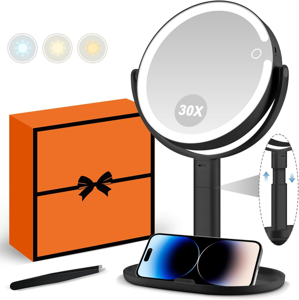 MIYADIVA Makeup Mirror with Lights, 30X Magnifying Mirror with Light and Touc...