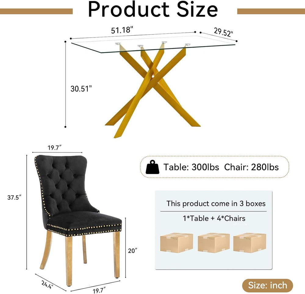 5 Piece Dining Table Set Rectanglar Glass Dining Set for 4 Modern Small Kitch...