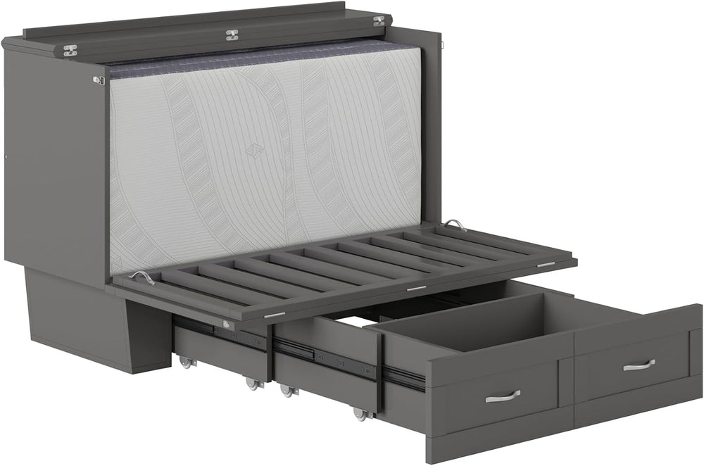 AFI, Monroe Full Murphy Bed Chest with 6" Mattress & Drawer, Grey