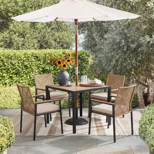 5 PCS Acacia Wood Patio Dining Set, Yellow & White