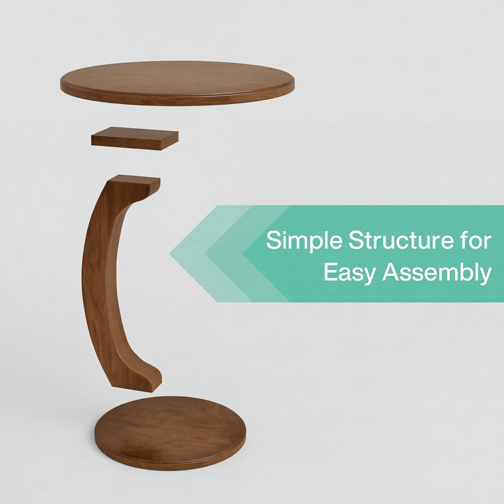 Tribesigns C Shaped End Table, Round Wood Side Table, Mid-Century Modern Styl...