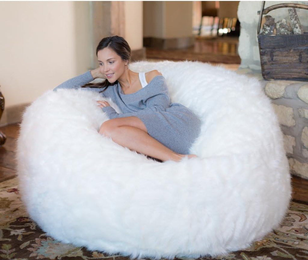 Comfy Sacks Memory Foam Bean Bag Chair, White Furry