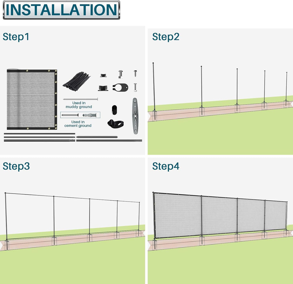 Coarbor Iron Poles Privacy Fence 6'H x 24'W Metal Fence Covering Priv...
