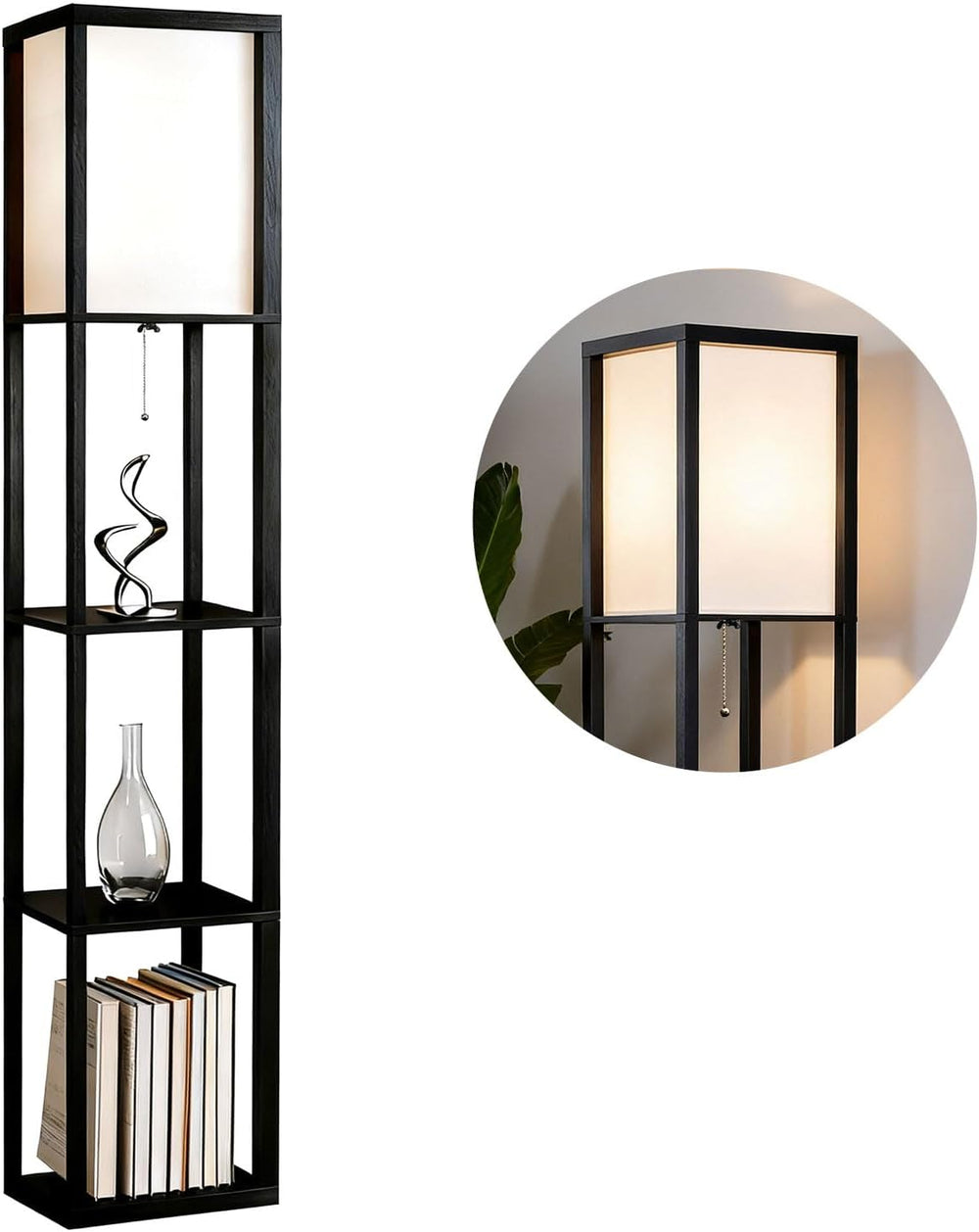 Floor Lamp with Shelves, Modern Square Shelf Lamp for Living Room, Corner Sta...