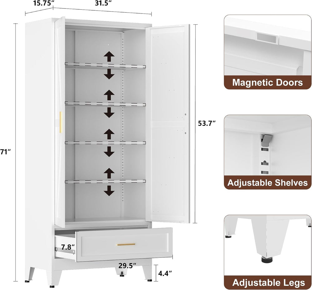 LCAOPC 71" Tall Metal Pantry Storage Cabinet with Drawer and Adjustable ...