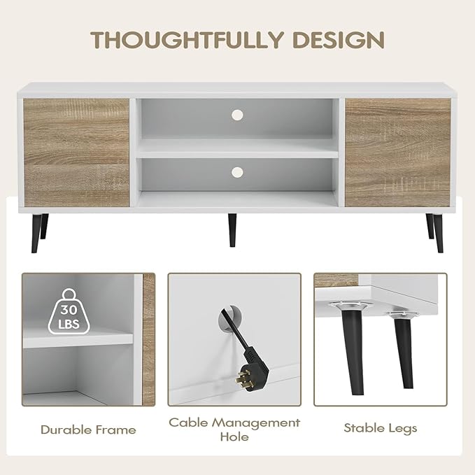 YESHOMY Modern TV Stand for 65" Television, Entertainment Center with Tw...