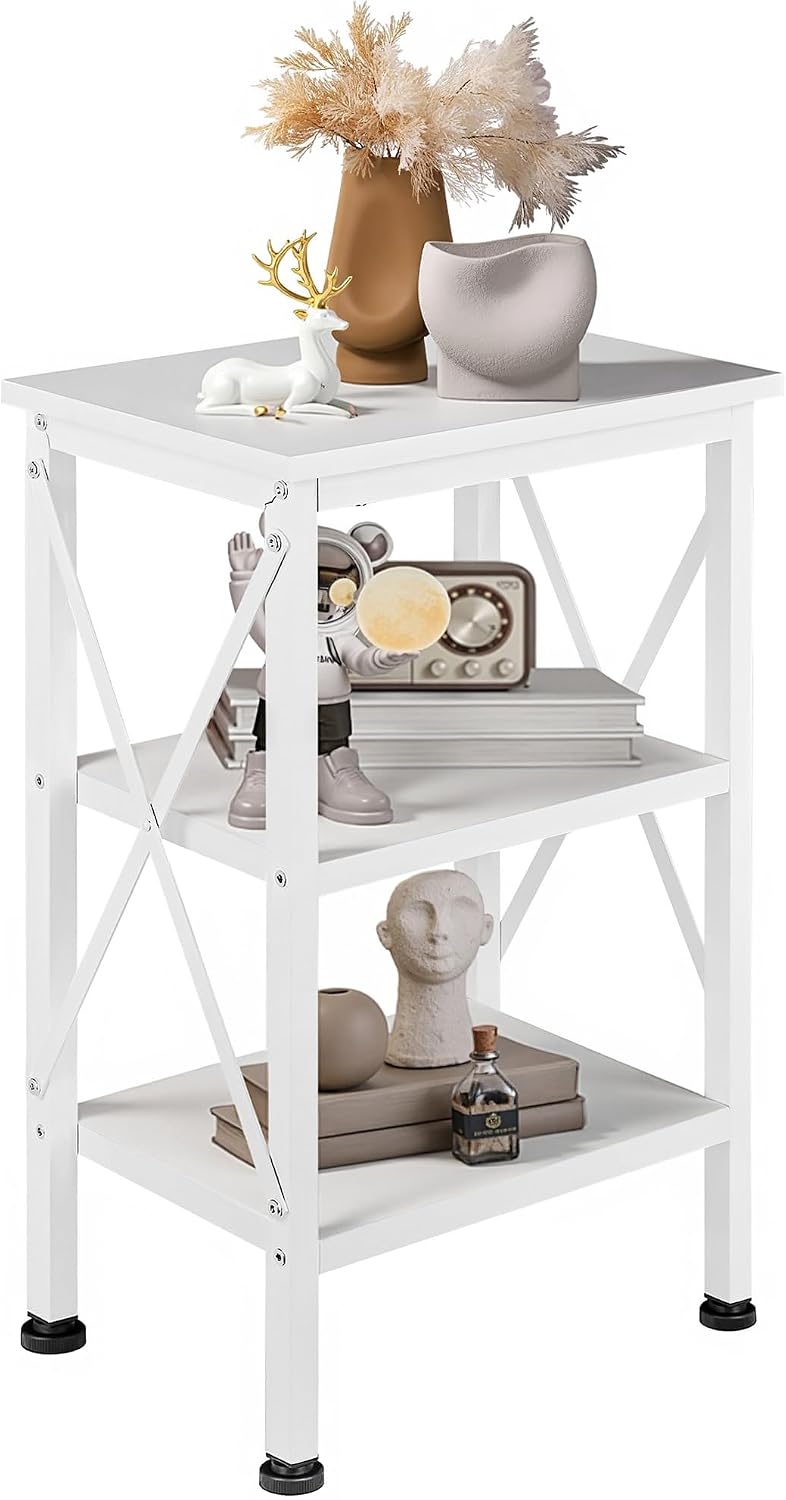 VECELO End Side Table Night Stand,X-Design with Storage Shelf for Bedroom,Liv...
