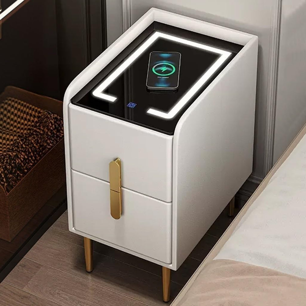 Nightstand with 2 Drawers, Solid Wood Side Bed End Table, Narrow Storage Nigh...