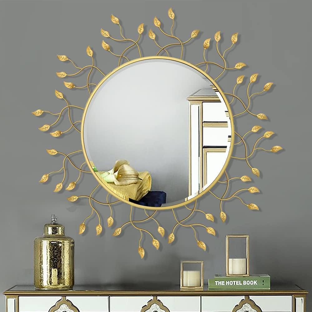 Chende 39" x 39" Gold Decorative Wall Mirror, Large Round Mirror wi...
