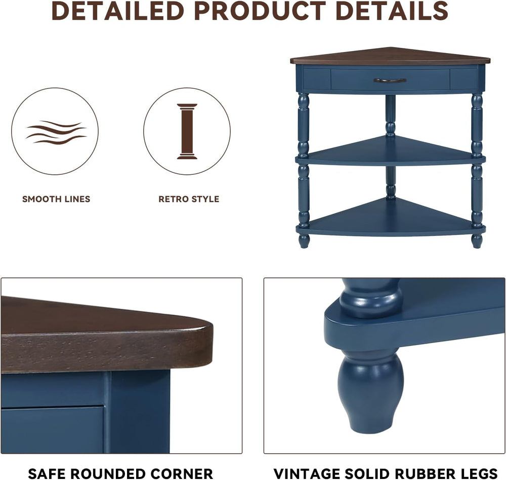 33.86" Corner Table, Wood 3 Tier Triangle Side Table Corner Shelf Stand ...