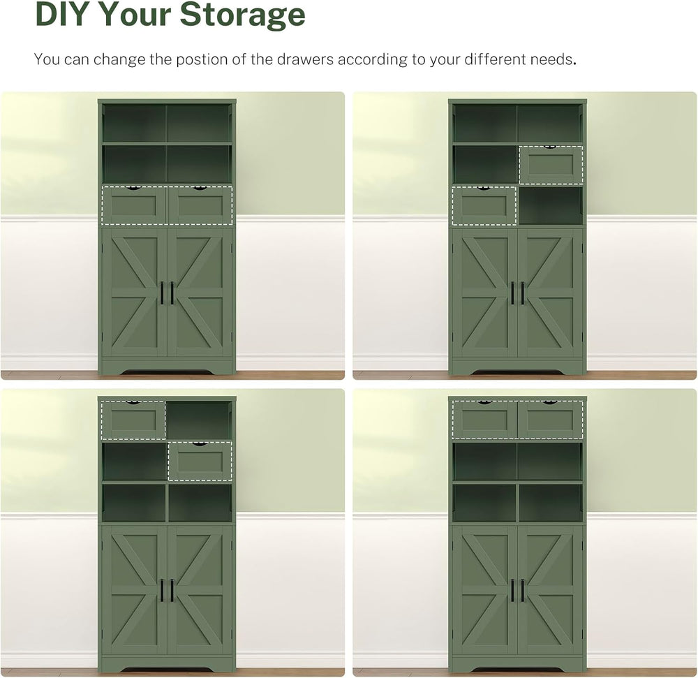 TEENFON Bathroom Cabinet with Adjustable Shelf & 2 Drawers, Farmhouse Sto...