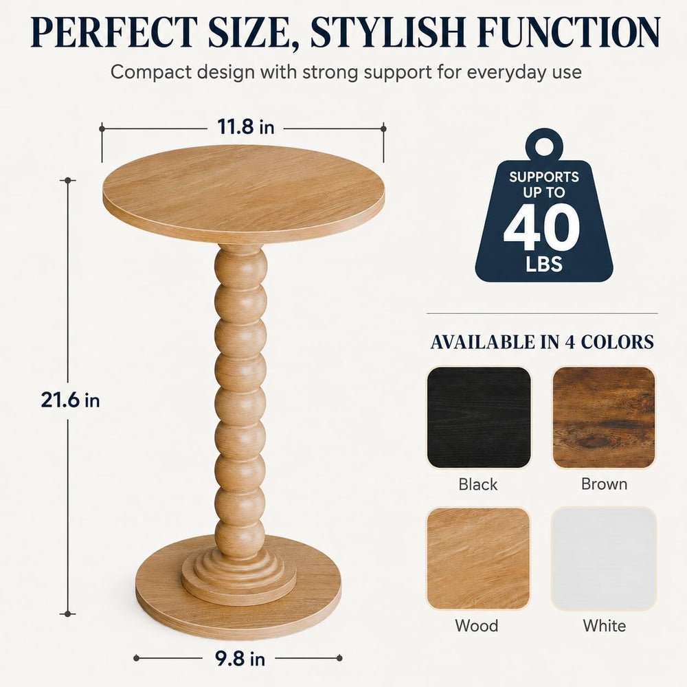 Round Side Table for Small Spaces, Modern Accent End Table with Solid Wood Le...