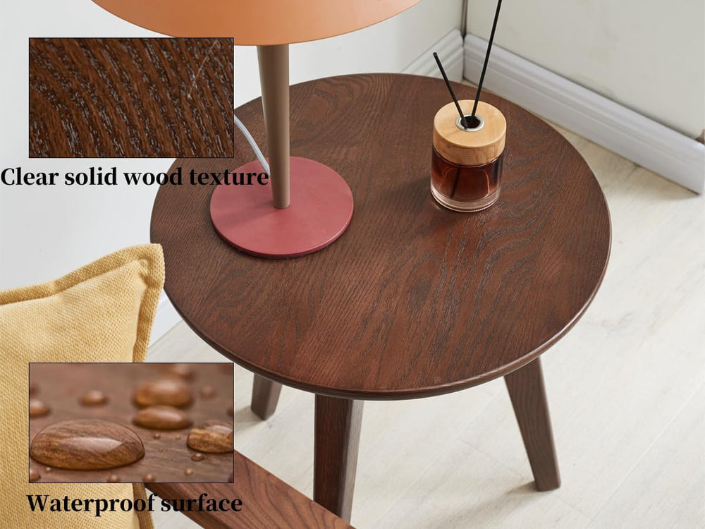 100% Solid Oak Wood Mini Coffee Table, Round Cofffe Tables Side Table w/Solid...