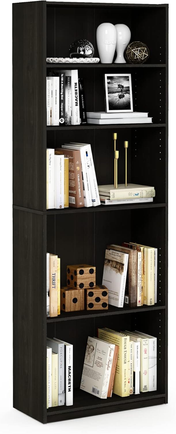 Furinno Jaya Book Shelf, 5-Tier Bookshelf, Tall Standing Bookcase with Adjust...