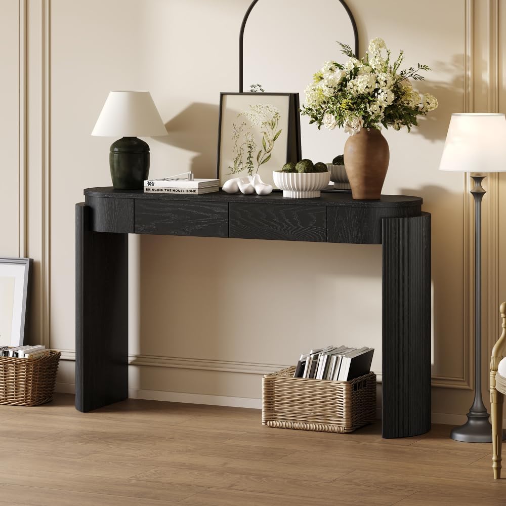 ZOEDO Entryway Table with Natural Wood Grain Finish, Console Table with Flute...