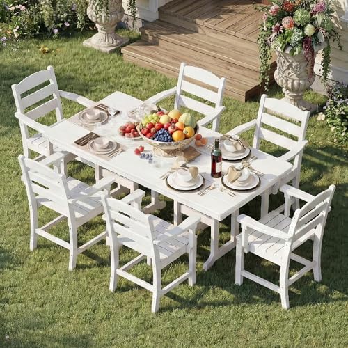 HOPUBUY 7 Pieces Patio Dining Set for 6, 71" HDPE All-Weather Patio Tabl...