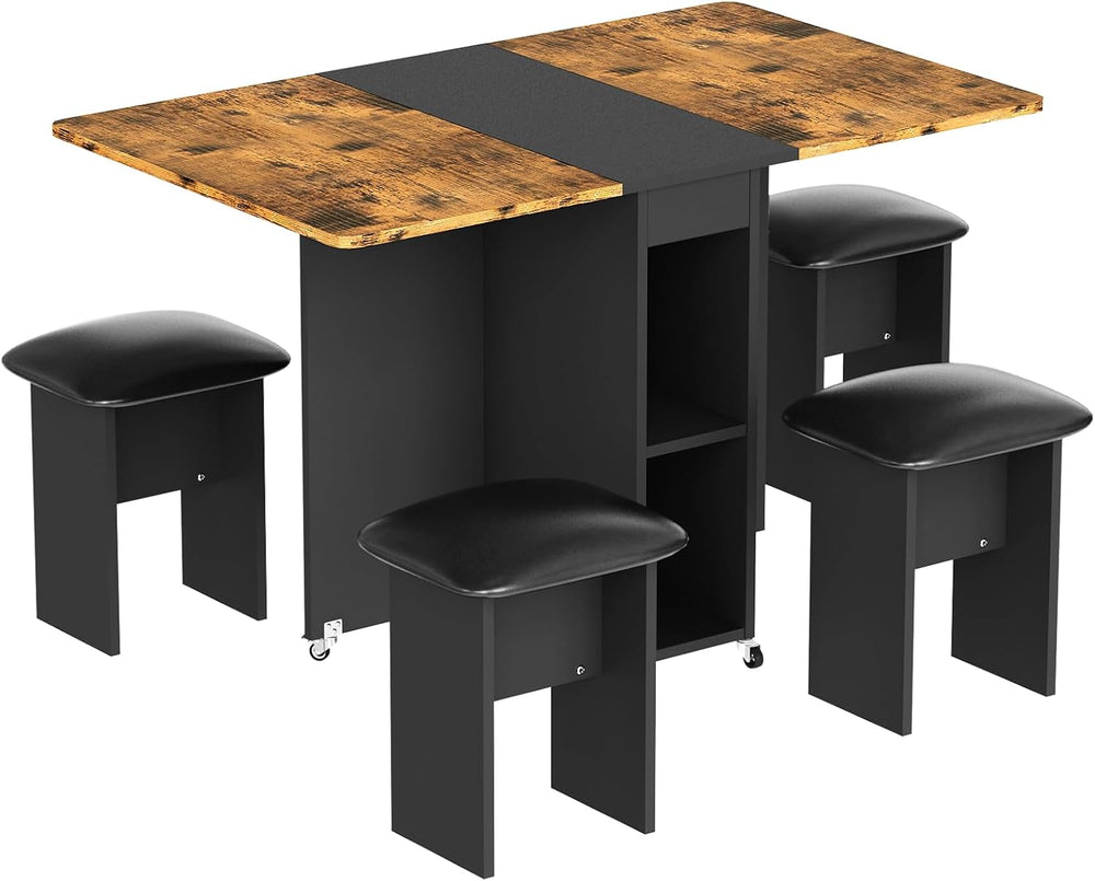 AWQM Folding Dining Table Set for 4, Storage Folding Table & Chair, Walnu...