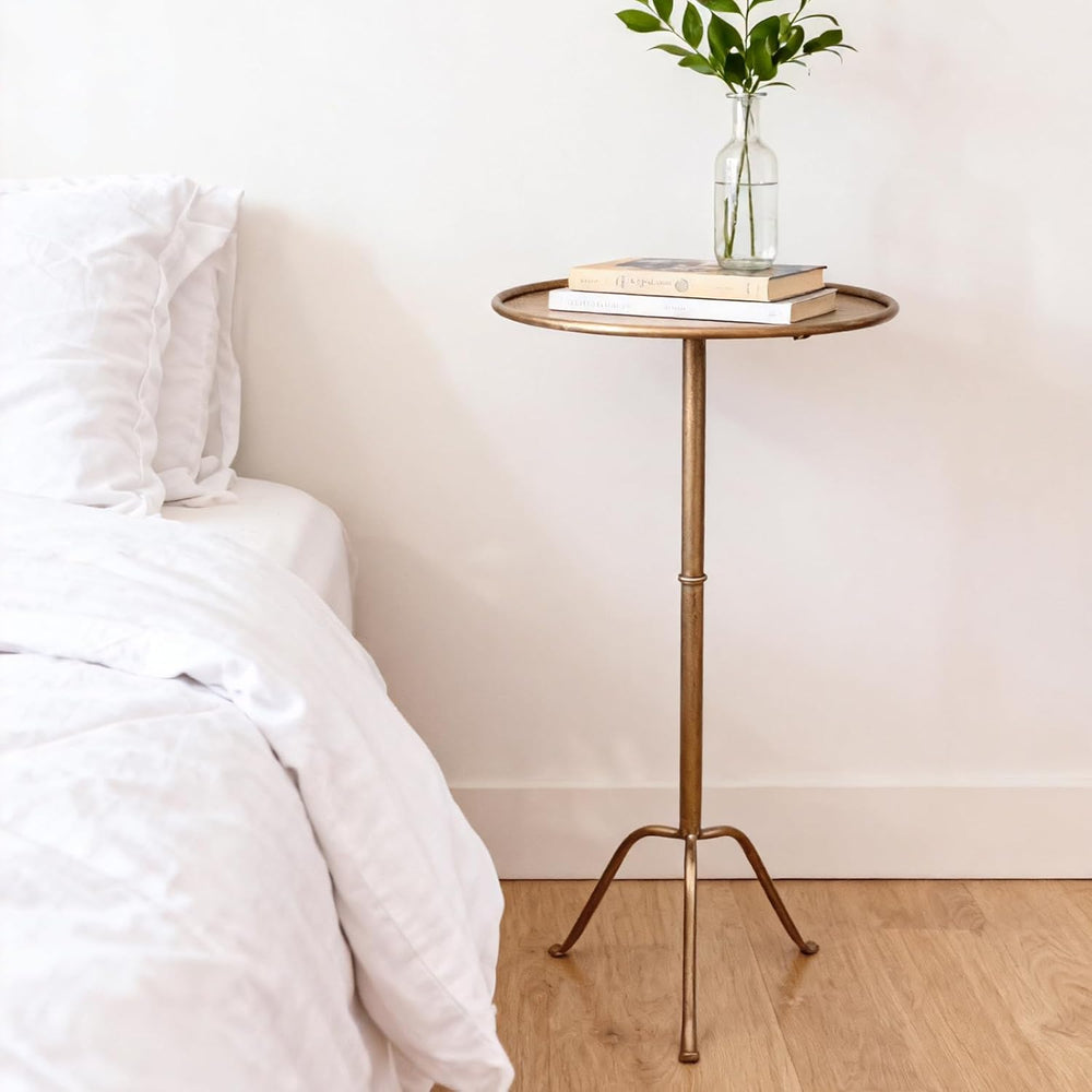Metal Martini Side Table, Antique Brass – Compact Art Deco Design, Raised Edg...