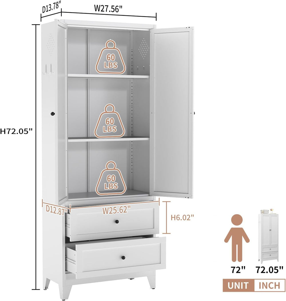 72 inch Pantry Cabinet with 2 Drawers, Freestanding Kitchen Storage Cabinet w...