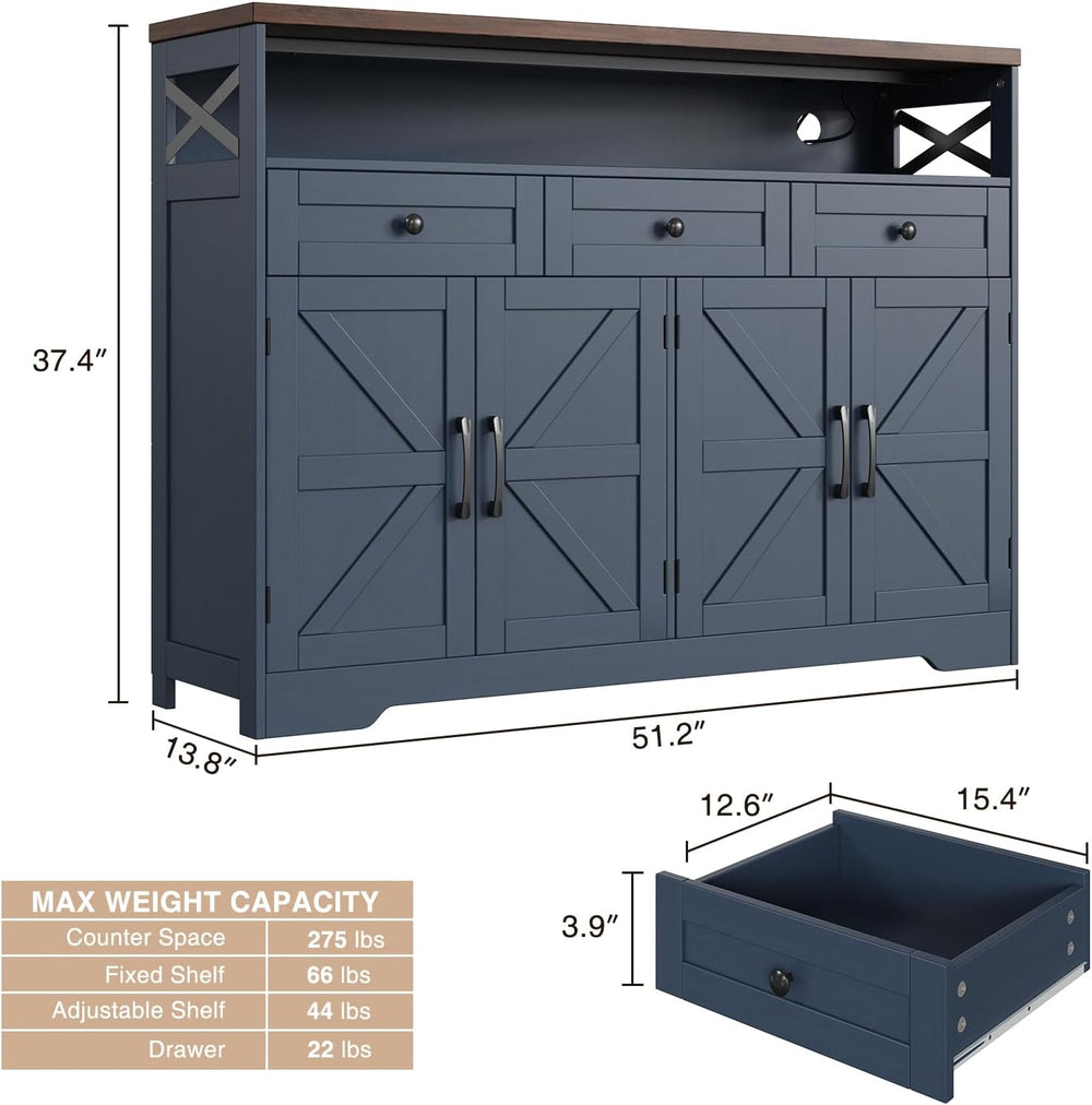 Befrases Farmhouse Buffet Cabinet with Drawers & Open Shelf, Sideboard wi...