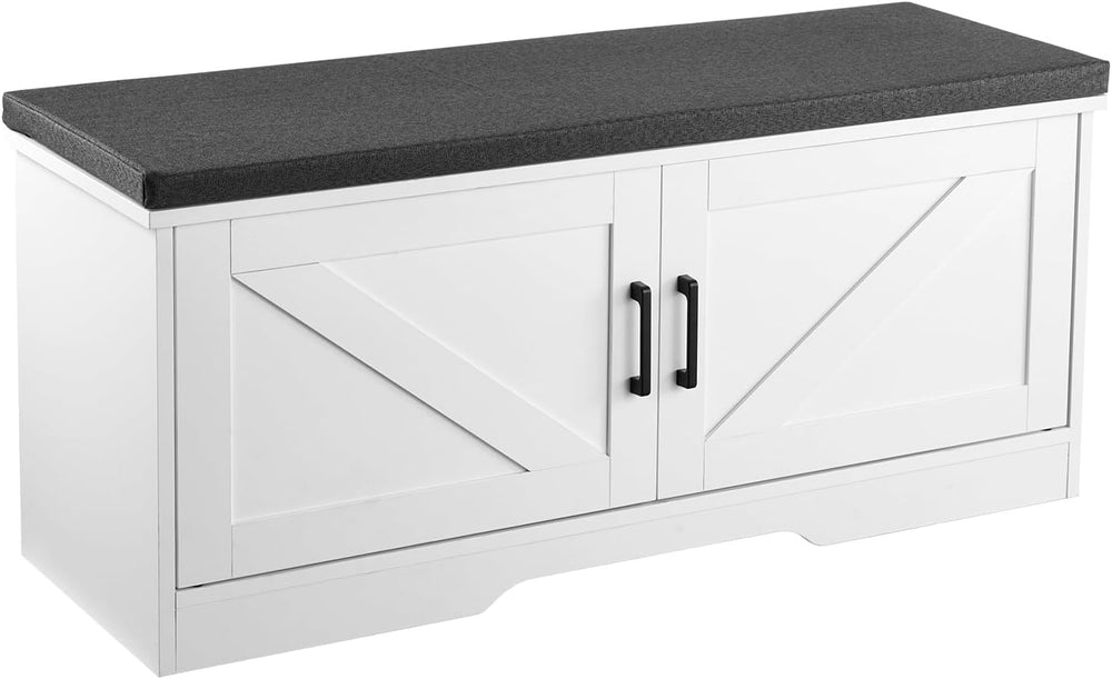 VEVOR Shoe Storage Bench with Padded Cushion & 2 Barn Doors, Entryway Ben...