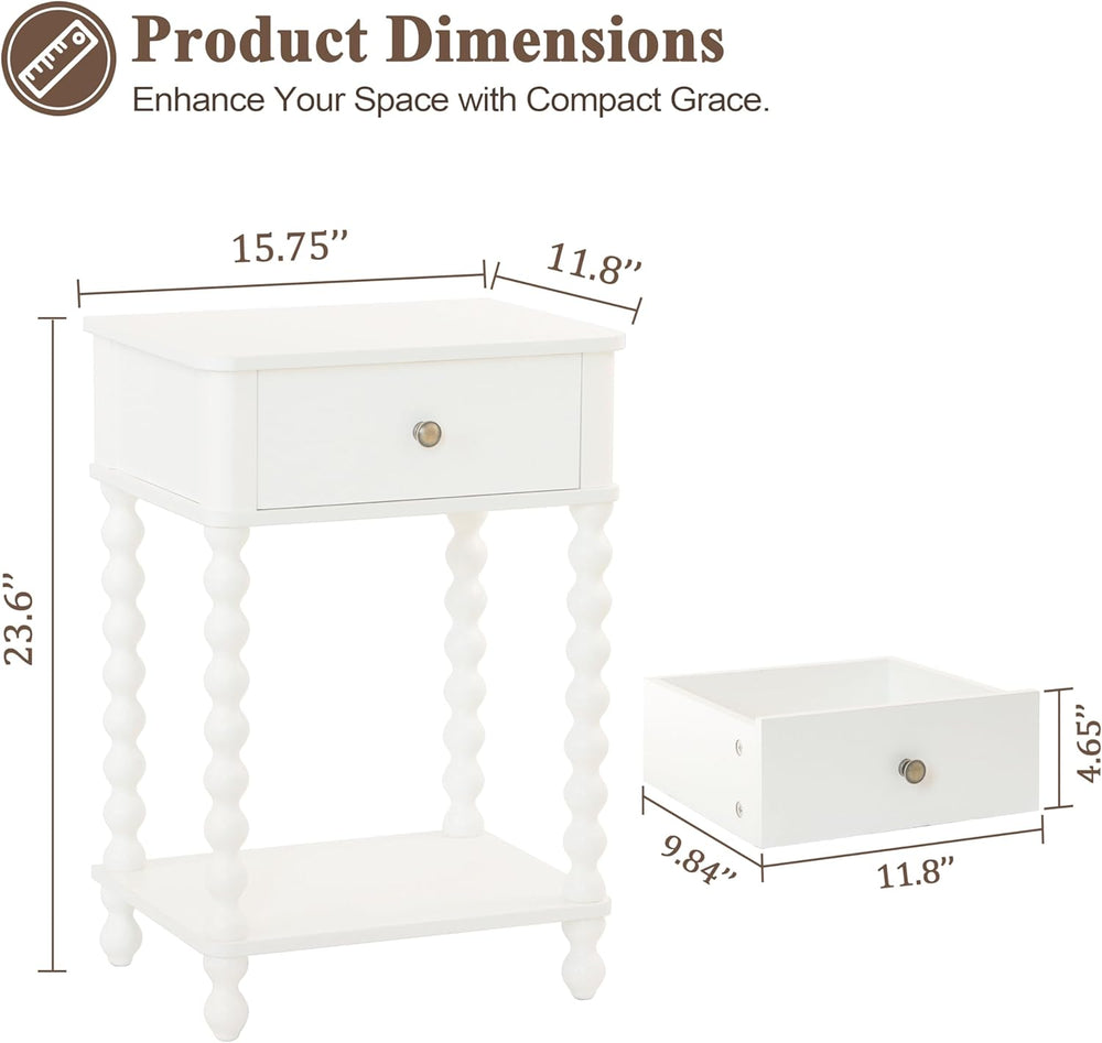 AWASEN White Nightstand, Small Side Table with Drawer for Living Room, Farmho...