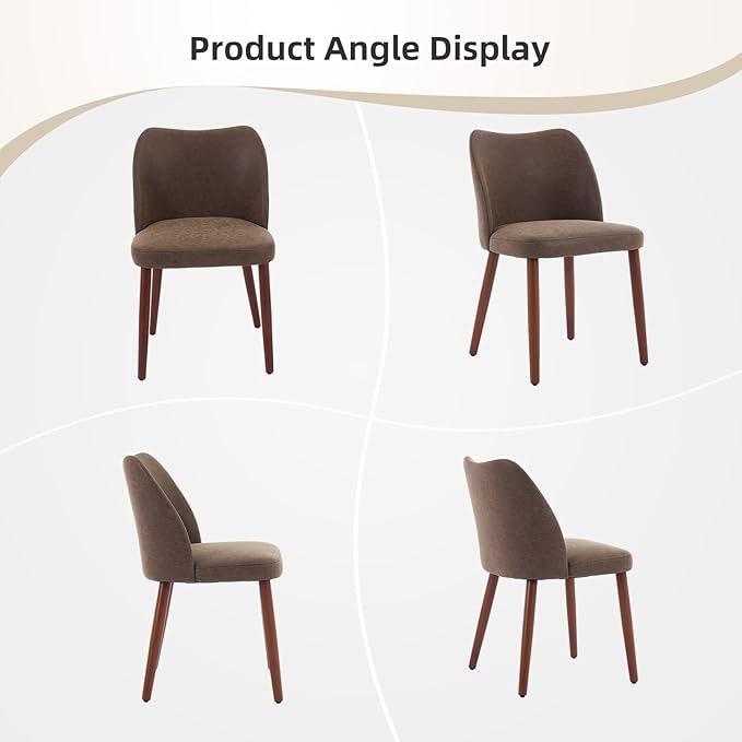 Dining Chair Set of 2, Leather Upholstered Dining Chair with Wood Legs, Wing ...
