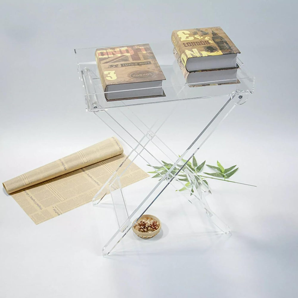 Acrylic Side Table Folding Tray Tables Modern End Table Clear Table Folding T...