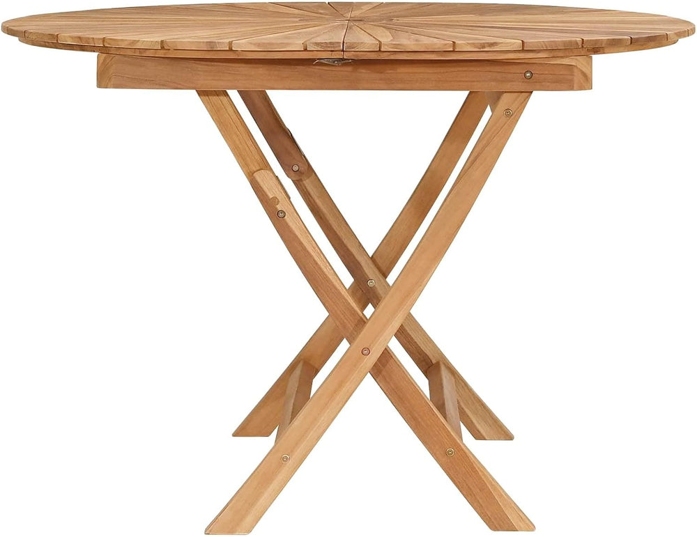 Round Solid Teak Folding Table with Water-Based Finish, 43.31 x 29.53 in, Sla...