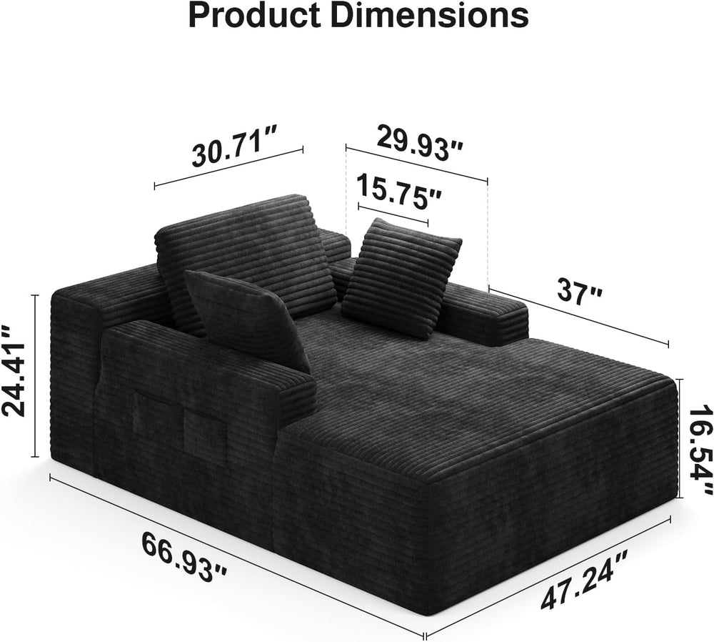 Ahomly 67" Chair, Chaise Lounge Chair Indoor with 3 Pillows, Black | No-...