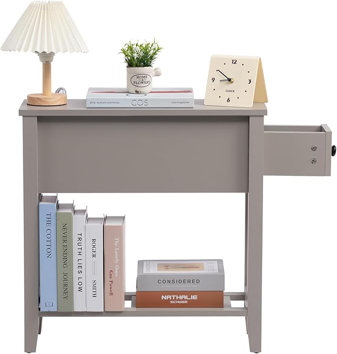 Gery Chairside Narrow End Table, Solid Recliner Side Table with Drawer, Slim ...