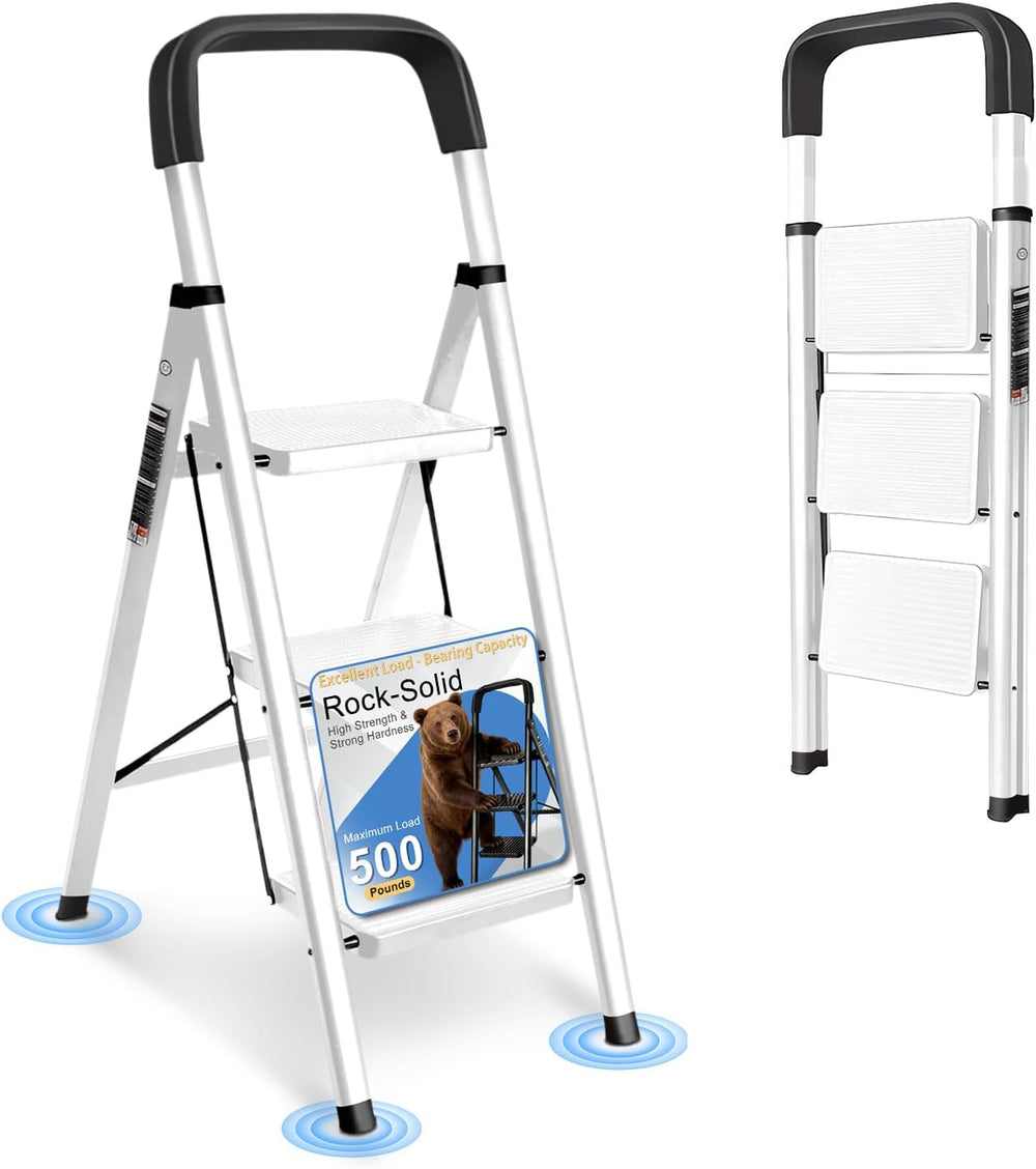 3 Step Ladder Folding Step Stool with Handrail