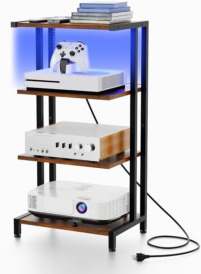 X-cosrack 16.5" Small 4-Tier AV Media Stand with Power Strips,Narrow Ver...