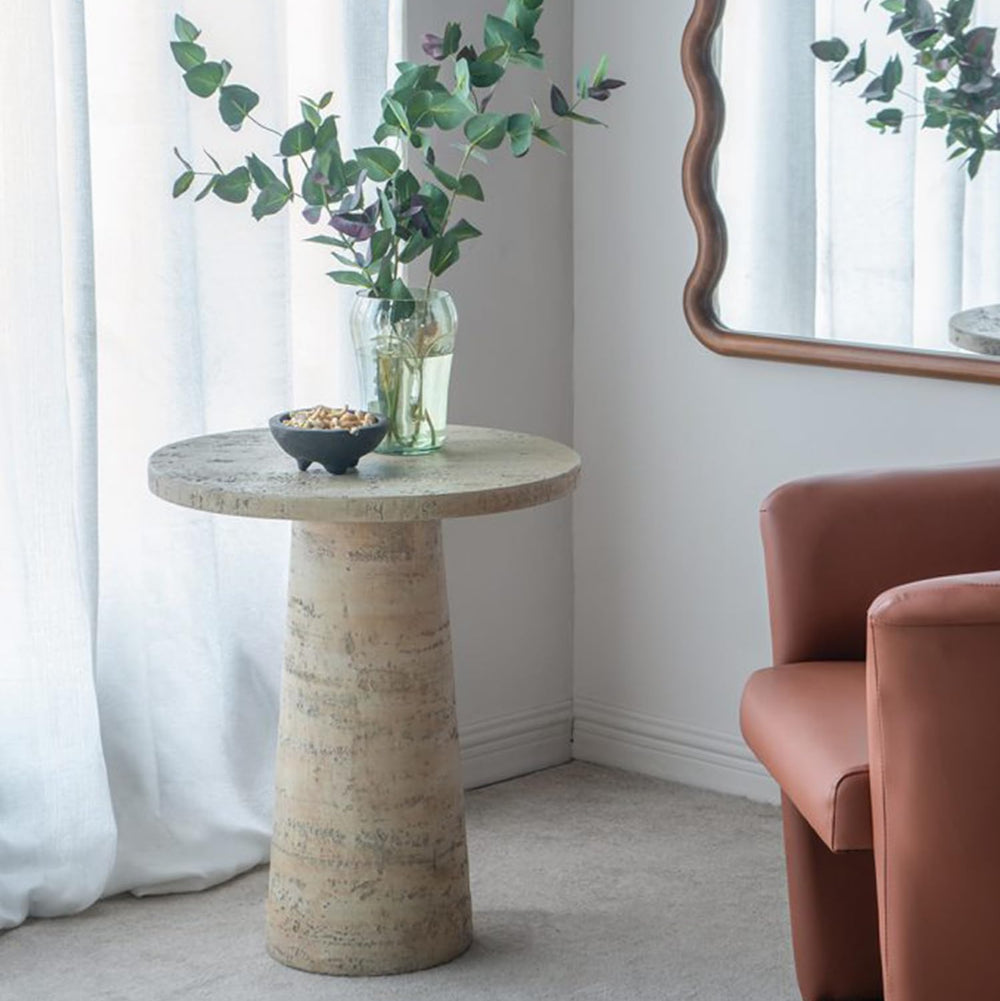 Faux Stone Side Table Round End Table Patio Small Drink Table for Small Space...