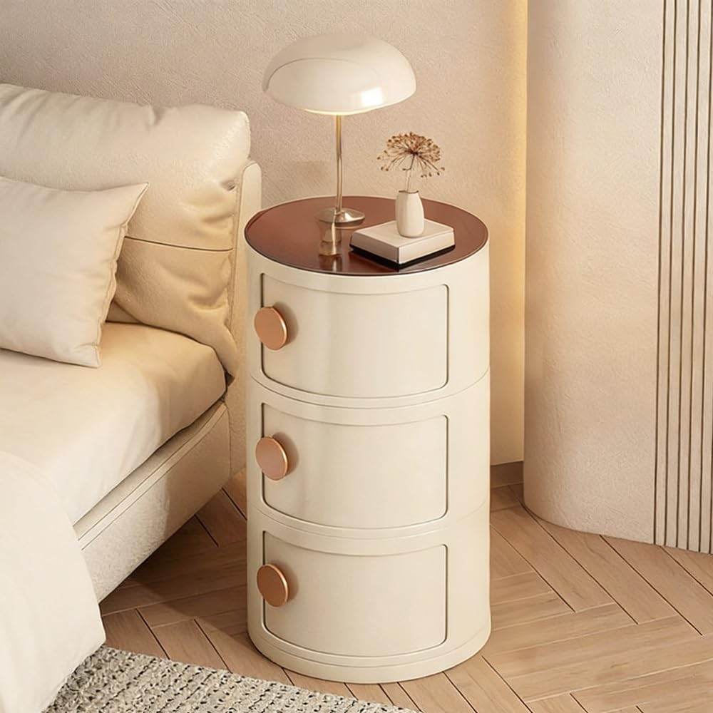 Minimal Style Bedside Table, Stylish Round Storage Cabinet, Creative Plastic ...